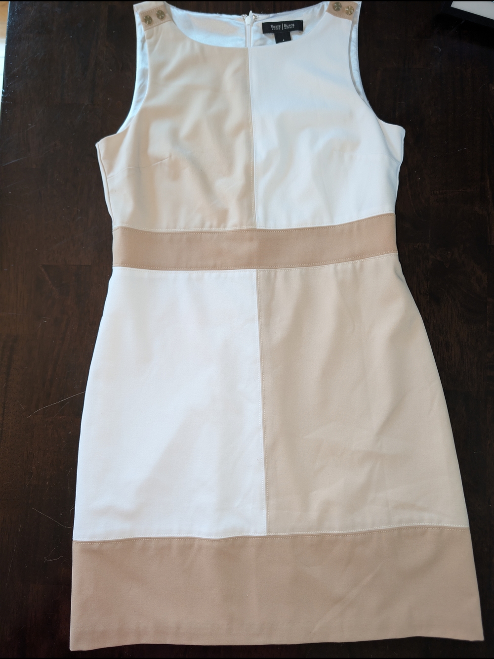 White House Black Market Cream and White Colorblock Midi Dress Career Work